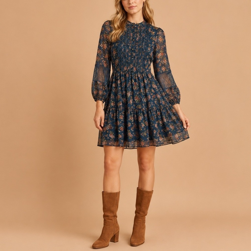 Sachin & Babi Moyer Dress XL Teal Arctic Venetia Rose Cottagecore Prairie Fall